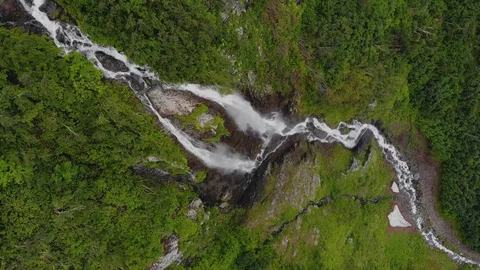 Aerial top down view of waterfall Stock Footage 112013420