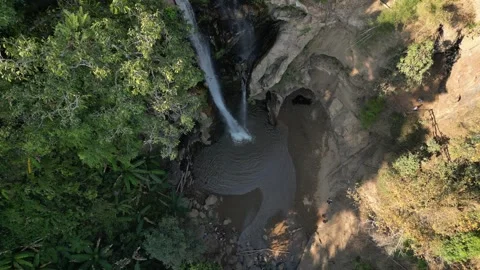 Aerial Top Down View of Waterfall in Tropical Forest in Chiang Mai, Thailand Stock Footage 335570180