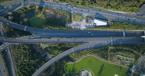 Aerial: Top down view of Waterview highway interchange, Auckland, New Zealan Stock-Footage 286922687
