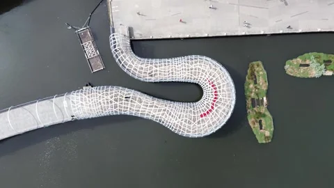 Aerial top down view of Webb Bridge pedestrian walkway 스톡 동영상 332722289
