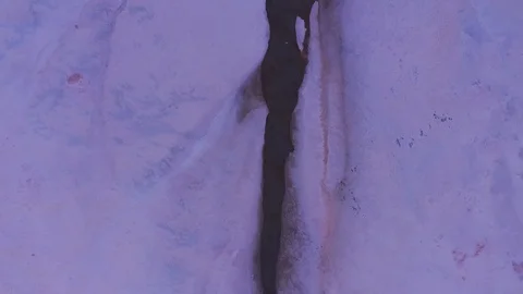 Aerial top down view white salt around pink lake in Crimea Stock Footage 118740903