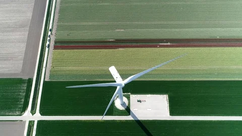 Aerial top down view of wind turbine 4k Stock Footage 118804296