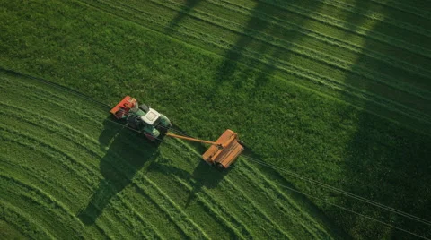 Aerial Top down View of Working Agricultural Harvester on Green Field. Vídeo Stock 64934676