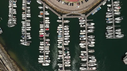 Aerial top down view yachts marina full of boats Video stock 107516298