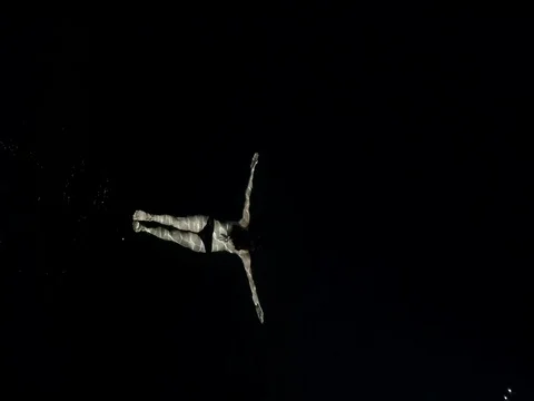Aerial top down view of young woman in bikini swimming underwater in a lake Stock-Footage 79822098