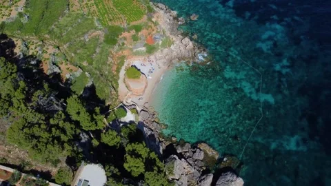 Aerial top down view of zogon beach in sveta nedjelja, croatia Stock Footage 336937579