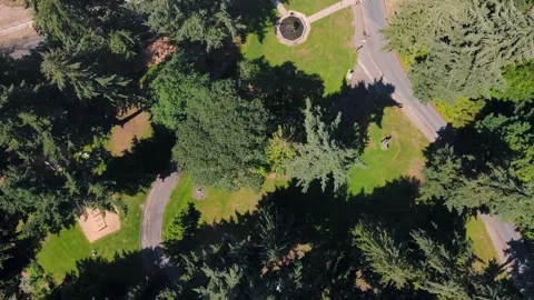 Aerial top down of Washington Park garden and Portland nature scape sunny s.. Видео 294249036
