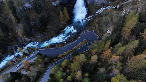 Aerial top down waterfall in mountain landscape Stock Footage 118844187