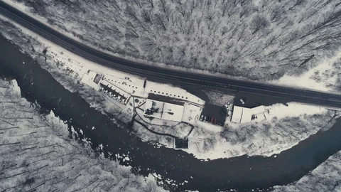 Aerial top down wiev: Winter. Transcarpathian Mountains 스톡 동영상 95552017