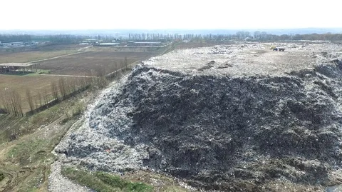 Aerial top drone view of large garbage pile, trash dump, landfill Stock Footage 108838722