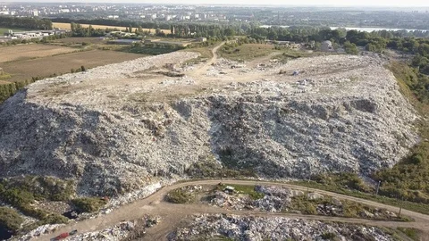Aerial top drone view of large garbage pile, trash dump Stock Footage 112798406