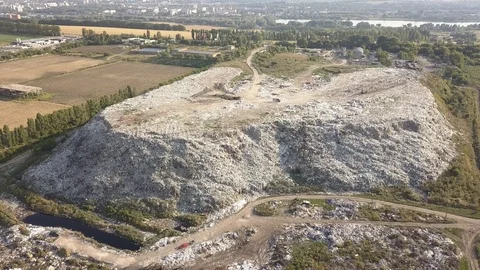 Aerial top drone view of large garbage pile, trash dump Stock Footage 112799289