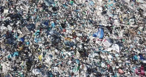 Aerial top drone view of large garbage pile, trash dump Stock Footage 143642128