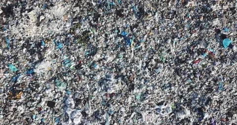 Aerial top drone view of large garbage pile, trash dump Stock Footage 143642180