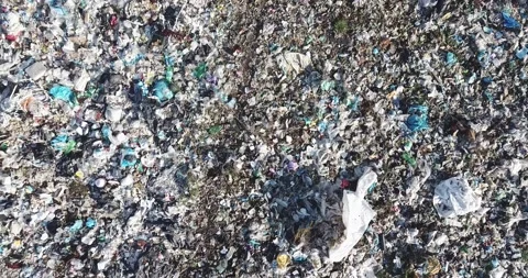 Aerial top drone view of large garbage pile, trash dump Stock Footage 143642209