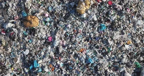 Aerial top drone view of large garbage pile, trash dump Stock Footage 143642403