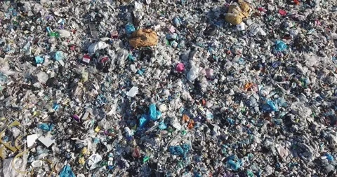 Aerial top drone view of large garbage pile, trash dump Stock Footage 143642427