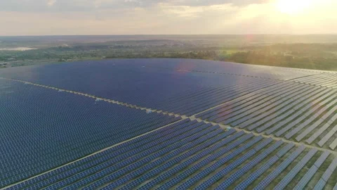 Aerial top drone view of large renewable energy solar station . Concept of Stock-Footage 144265837