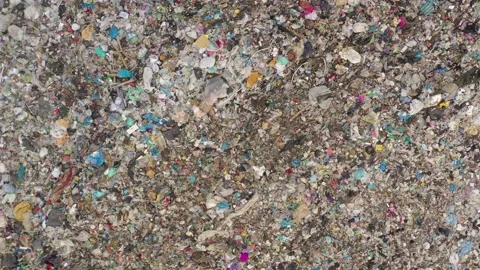 Aerial top drone view of large garbage pile, trash dump Stock Footage 156755285