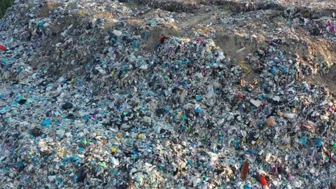 Aerial top drone view of large garbage pile, trash dump Stock Footage 157715827
