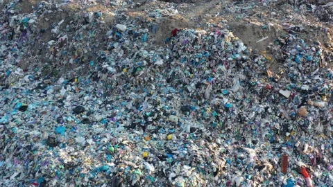Aerial top drone view of large garbage pile, trash dump Stock Footage 157716150