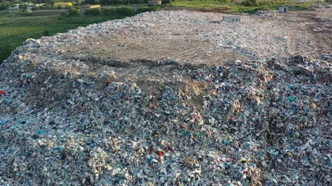 Aerial top drone view of large garbage pile, trash dump Stock Footage 157716200
