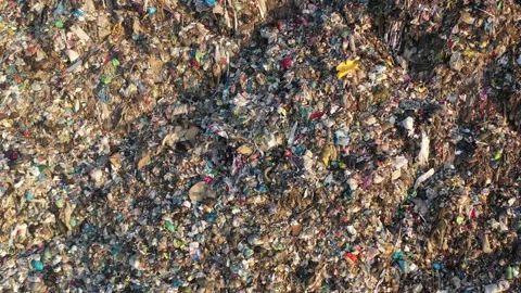 Aerial top drone view of large garbage pile, trash dump Stock Footage 157716488