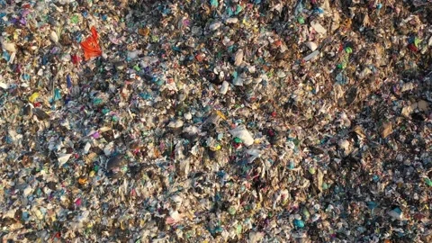 Aerial top drone view of large garbage pile, trash dump Stock Footage 157716520