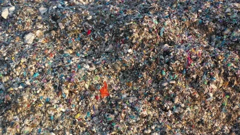 Aerial top drone view of large garbage pile, trash dump Stock Footage 157716548