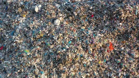Aerial top drone view of large garbage pile, trash dump Stock Footage 157716593