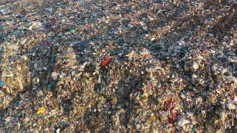 Aerial top drone view of large garbage pile, trash dump Stock Footage 157716596