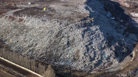 Aerial top drone view of large garbage pile, trash dump Stock Footage 167839217