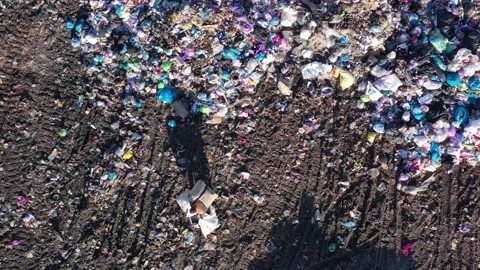 Aerial top drone view of large garbage pile, trash dump Stock Footage 167839320
