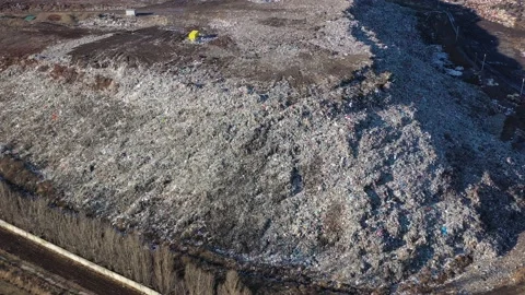 Aerial top drone view of large garbage pile, trash dump Stock Footage 167839816