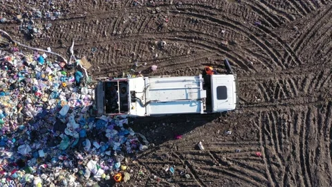 Aerial top drone view of large garbage pile, trash dump Stock Footage 167840093