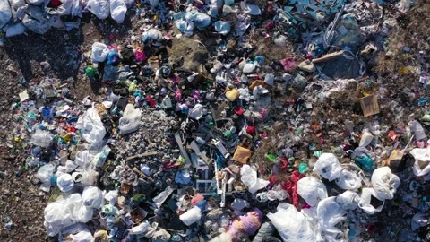 Aerial top drone view of large garbage pile, trash dump Stock Footage 167840154