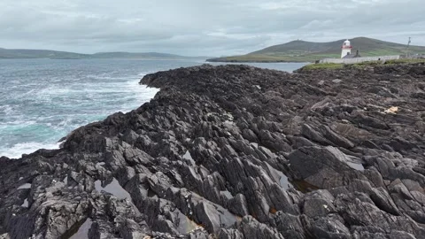 Aerial top drone view on a liughthouse in Atlantic Ocean. Stock Footage 342730334
