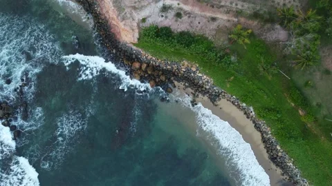 Aerial Top Drone View Of Waves Crashing On Coastline Stock-Footage 229915380