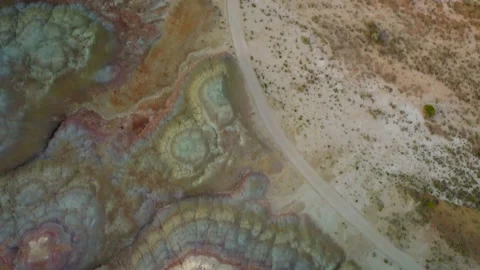 Aerial Top Empty Road At Semi Arid Desert, Drone Flying Forward Over Landscape - 動画素材 163815532