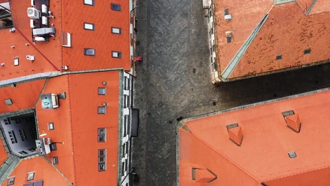 Aerial Top Shot of Empty Bratislava City Centre during CoronaVirus Quarantine Stock Footage 128650160