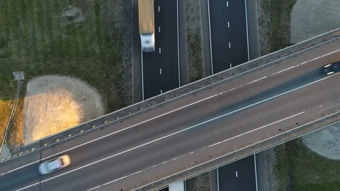 Aerial top vertically view. Traffic on the suburban highway and overpass. Stock Footage 91866708