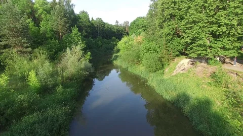Aerial top view of beautiful forest, river bend, wildlife, drone shot 스톡 동영상 112223095