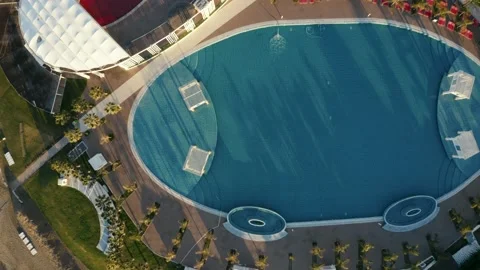 Aerial top view of  blue pool in a luxury resort along sea shore. Turkey 2019 Stock Footage 133528002