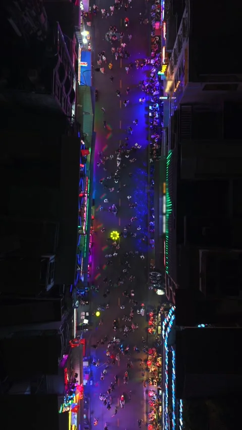 Aerial top view of Bui Vien Walking Street at night in Ho Chi Minh City, Vietnam Видео 336639704