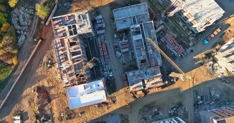 Aerial top view building process of large residential apartment building with Stock Footage 165934950