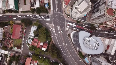 Aerial top view of a busy intersection with traffic - 4K Stock Footage 85322762