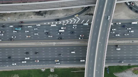 Aerial top view of busy traffic on dubai highway urban and modern Stock Footage 124106985