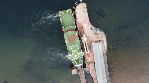 Aerial Top View of Car Ferry Docked at Port Terminal Stock Footage 337244279