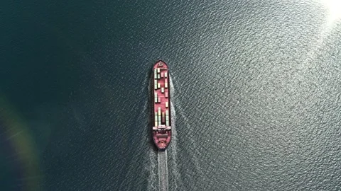 Aerial top view of cargo ship carrying containers Stock Footage 143468376