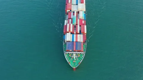 Aerial top view cargo ship carrying container running directions for export Vídeos de archivo 220481653